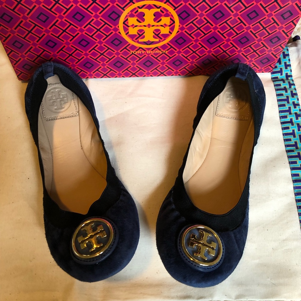 Tory Burch Navy Blue Suede Elastic Flats Size 7